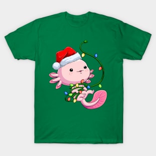 Santa Axolotl Tangled in Festive Cheer T-Shirt